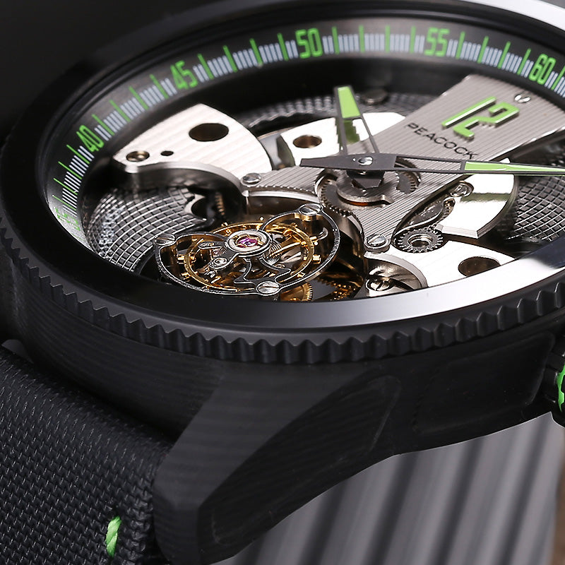 ◆ept◆ DIVE PEACOCK GREEN 5001586507 PEACOCK Ocean Wing Tourbillon Diving Watch